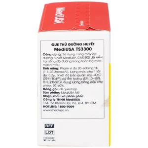 Que thử đường huyết MediUSA TS3300 sử dụng cùng máy đo đường huyết MediUSA GM3300 (50 que)