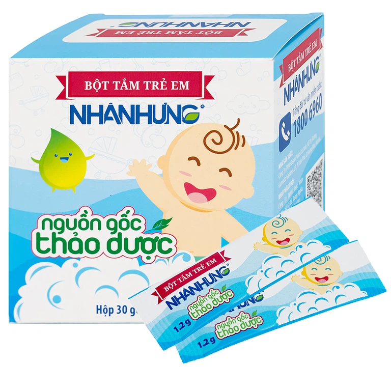 Bột pha nước tắm trẻ em Nhân Hưng làm sạch da, kháng khuẩn (1g x 30 gói)
