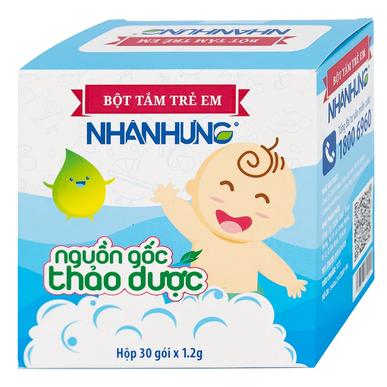 Bột pha nước tắm trẻ em Nhân Hưng làm sạch da, kháng khuẩn (1g x 30 gói)