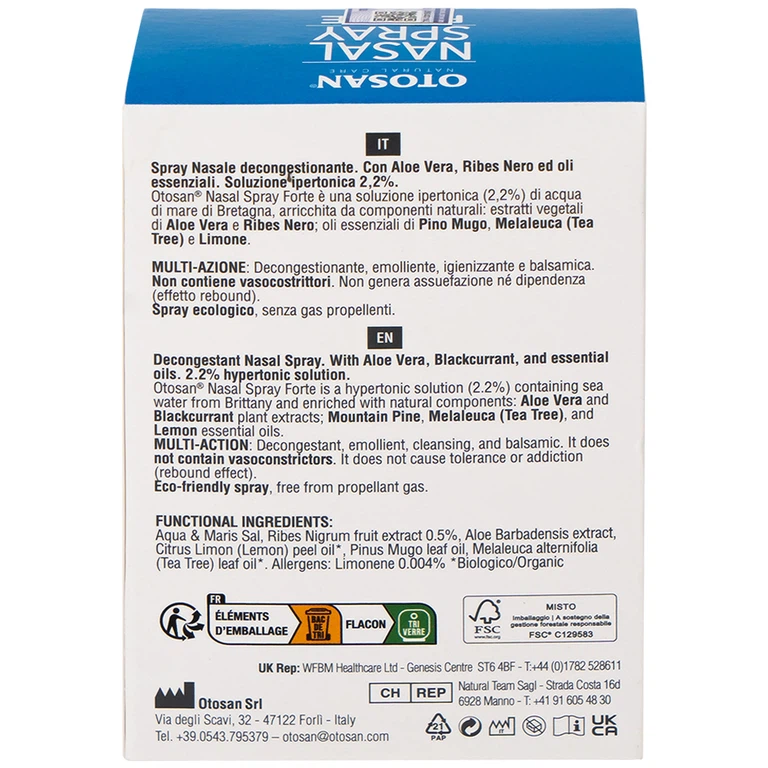 Dung dịch xịt mũi Otosan Nasal Spray Forte hỗ trợ điều trị viêm mũi, viêm xoang (30ml)