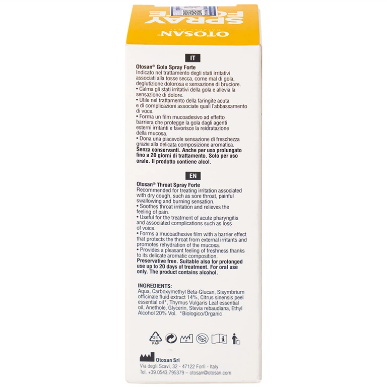 Xịt họng Otosan Spray Forte hỗ trợ điều trị viêm họng cấp, viêm hô hấp, giảm đau rát họng (30ml)