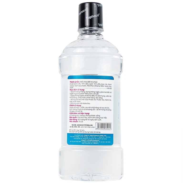 Nước súc miệng T-B Traphaco 500ml vệ sinh răng miệng, họng, ngừa viêm họng, thơm miệng, sạch răng