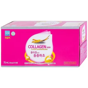 Nước Collagen5000 Đông Trùng Hạ Thảo Biok hỗ trợ ngăn ngừa quá trình lão hóa, tăng cường đề kháng (10 chai x 75ml)