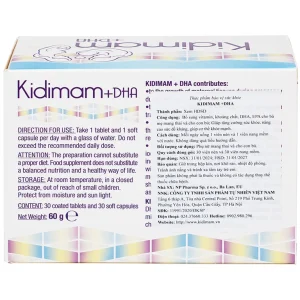 Viên uống Kidimam + DHA NP Pharma bổ sung vitamin, khoáng chất, DHA, EPA (5 vỉ x 12 viên)