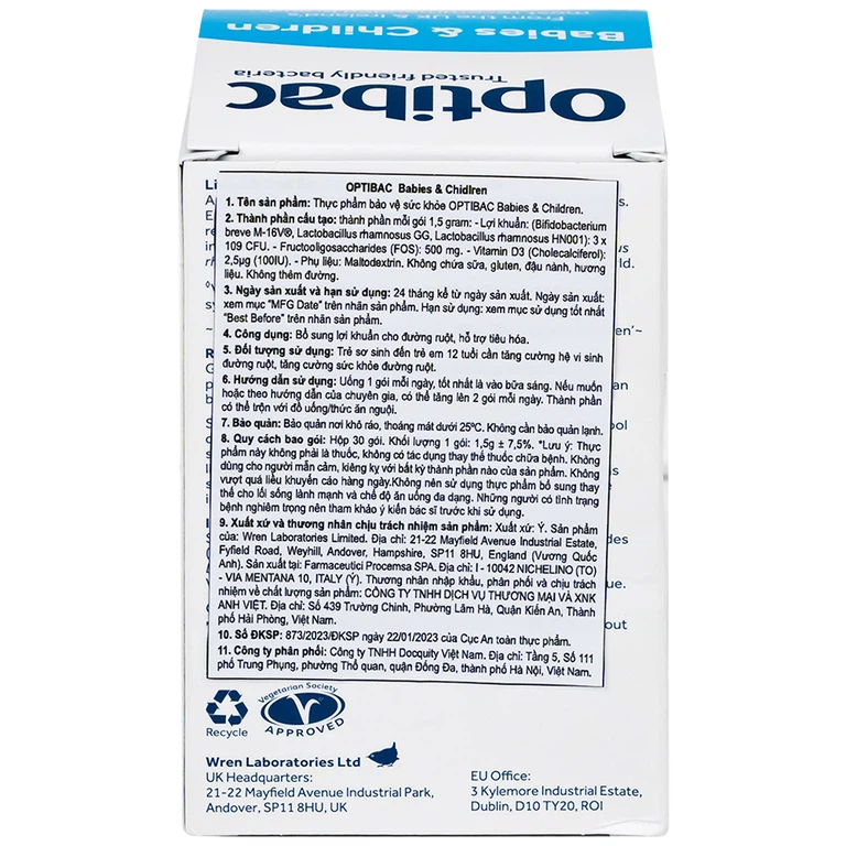 Bột Optibac Babies and Children Optibac Probiotics bổ sung lợi khuẩn cho đường ruột, hỗ trợ tiêu hóa (30 gói)