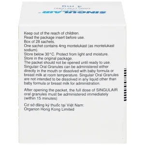 Thuốc Singulair 4mg Organon phòng và điều trị hen phế quản mạn tính (28 gói)