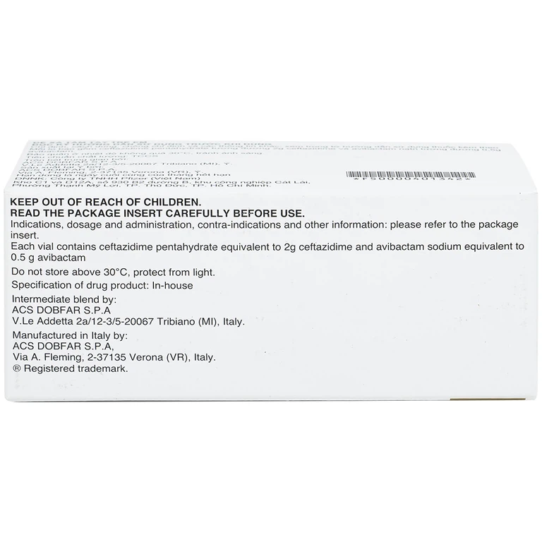 Thuốc Zavicefta 2g/0.5g Pfizer dùng trong nhiễm khuẩn ổ bụng, nhiễm trùng đường tiết niệu (10 lọ)