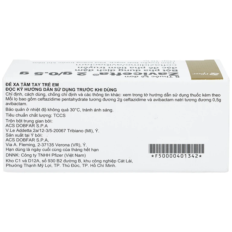 Thuốc Zavicefta 2g/0.5g Pfizer dùng trong nhiễm khuẩn ổ bụng, nhiễm trùng đường tiết niệu (10 lọ)