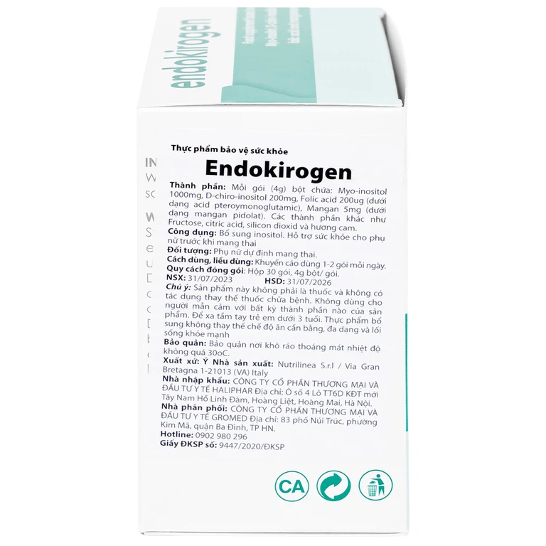 Bột uống Endokirogen 4g Nutrilinea bổ sung inositol, hỗ trợ sức khỏe cho phụ nữ trước khi mang thai (30 gói)