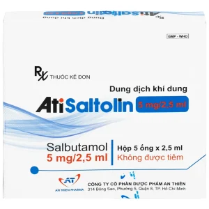 Dung dịch khí dung AtiSaltolin 5mg/2,5ml An Thiên điều trị chứng co thắt phế quản (1 vỉ x 5 ống)