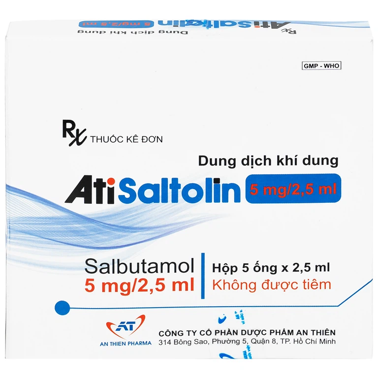 Dung dịch khí dung AtiSaltolin 5mg/2,5ml An Thiên điều trị chứng co thắt phế quản (1 vỉ x 5 ống)