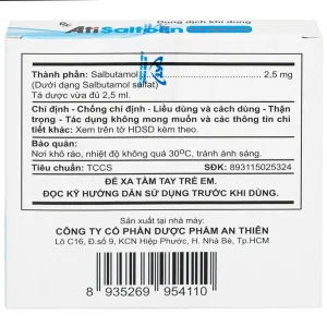 Dung dịch khí dung AtiSaltolin 2,5mg/2,5ml An Thiên điều trị chứng co thắt phế quản (5 ống)