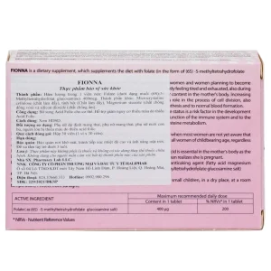 Thuốc Fionna hỗ trợ giảm nguy cơ thiếu máu do thiếu acid folic (1 vỉ x 30 viên)