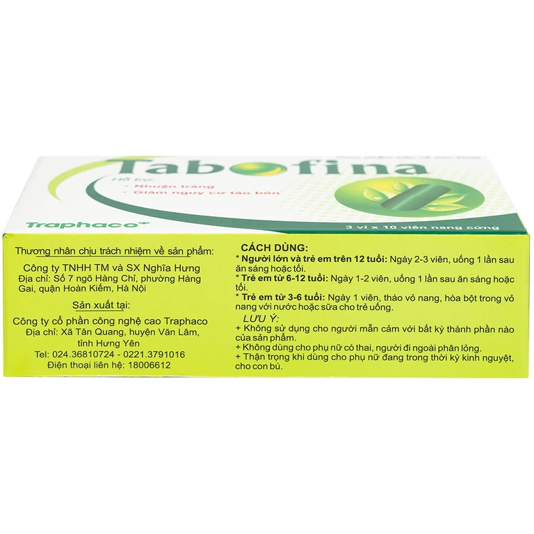 Viên uống Tabofina Traphaco hỗ trợ nhuận tràng, giảm nguy cơ táo bón (3 vỉ x 10 viên)