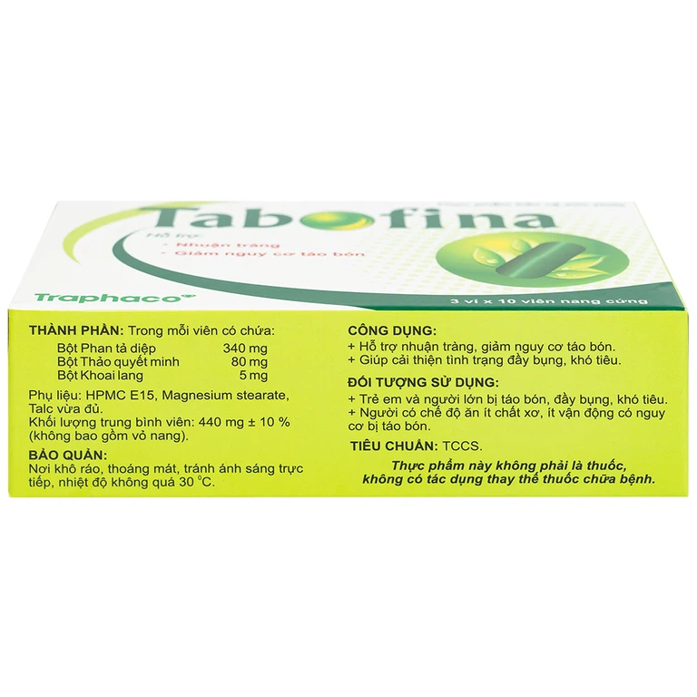 Viên uống Tabofina Traphaco hỗ trợ nhuận tràng, giảm nguy cơ táo bón (3 vỉ x 10 viên)