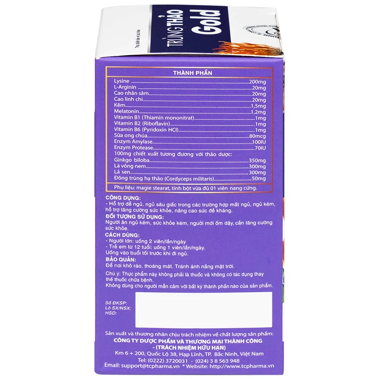 Viên uống Trùng Thảo Gold Thành Công hỗ trợ dễ ngủ, ngủ sâu giấc (30 viên)