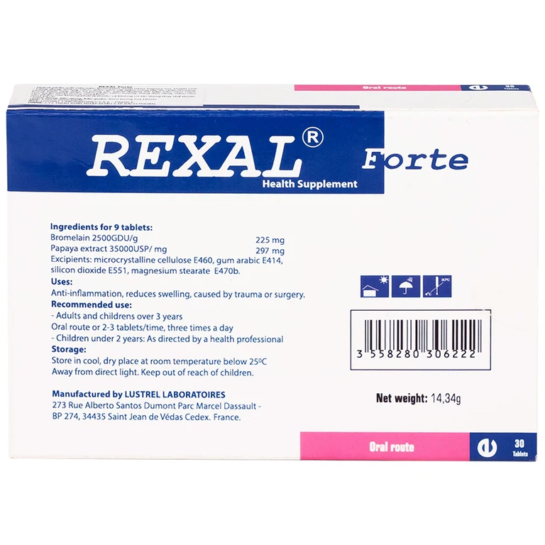 Viên uống Rexal Forte Lustrel hỗ trợ kháng viêm, giảm phù nề, sưng tấy do chấn thương (2 vỉ x 15 viên)
