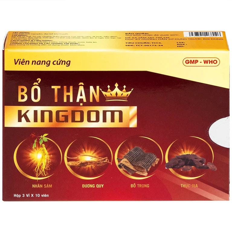 Thuốc Bổ thận Kingdom Hgsg Pharma bồi bổ cơ thể, trị các chứng thận dương suy, lãnh cảm (3 vỉ x 10 viên)