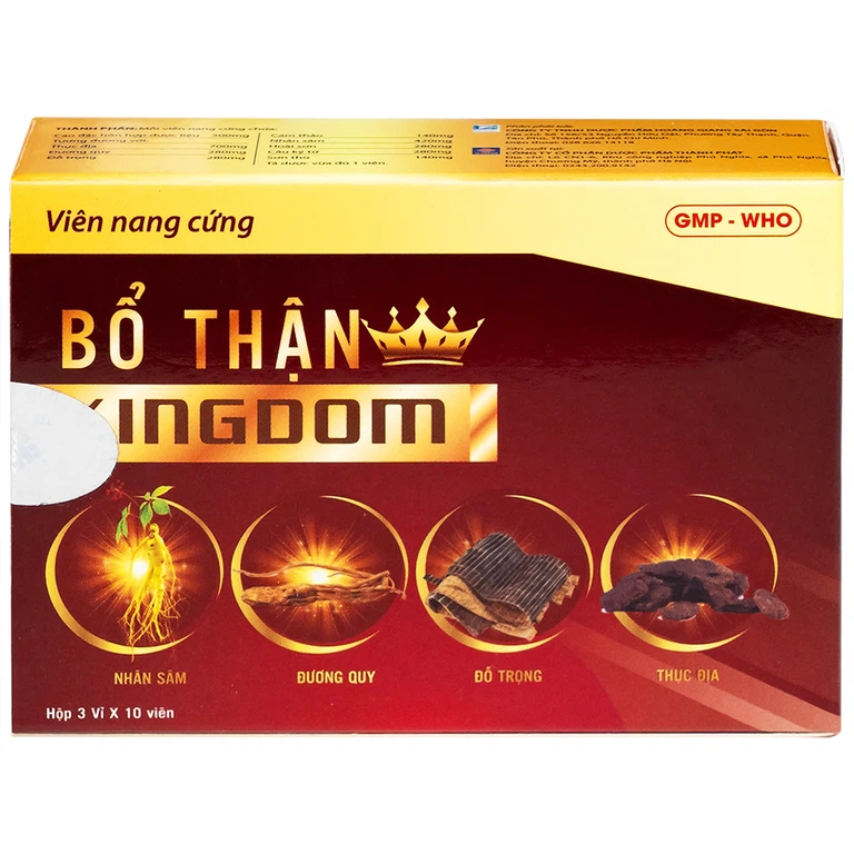 Thuốc Bổ thận Kingdom Hgsg Pharma bồi bổ cơ thể, trị các chứng thận dương suy, lãnh cảm (3 vỉ x 10 viên)