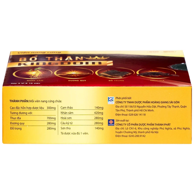 Thuốc Bổ thận Kingdom Hgsg Pharma bồi bổ cơ thể, trị các chứng thận dương suy, lãnh cảm (3 vỉ x 10 viên)