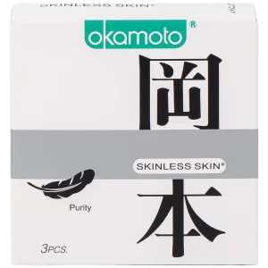Bao cao su Okamoto Skinless Skin Purity không mùi, tinh khiết, dùng để phòng tránh thai và ngăn ngừa HIV (3 cái)