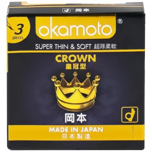 Bao cao su Okamoto Crown kích cỡ nhỏ, siêu mỏng, mềm mại dùng để phòng tránh thai và ngăn ngừa HIV (3 cái)