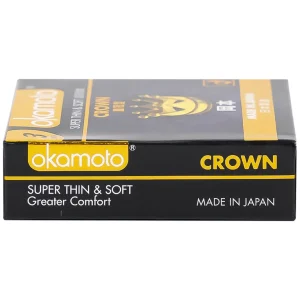 Bao cao su Okamoto Crown kích cỡ nhỏ, siêu mỏng, mềm mại dùng để phòng tránh thai và ngăn ngừa HIV (3 cái)