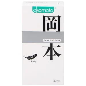 Bao cao su Okamoto Skinless Skin Purity không mùi, tinh khiết, dùng để phòng tránh thai và ngăn ngừa HIV (10 cái)