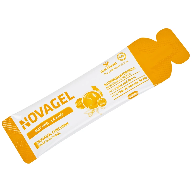 Thực phẩm bảo vệ sức khỏe Novagel Dân Khang hỗ trợ giảm acid dịch vị, bảo vệ niêm mạc dạ dày (Hộp 20 gói x 10ml)