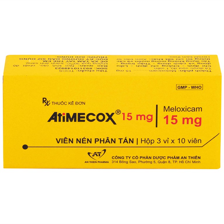 Thuốc Atimecox 15mg An Thiên giảm các dấu hiệu và triệu chứng của viêm xương khớp (3 vỉ x 10 viên)