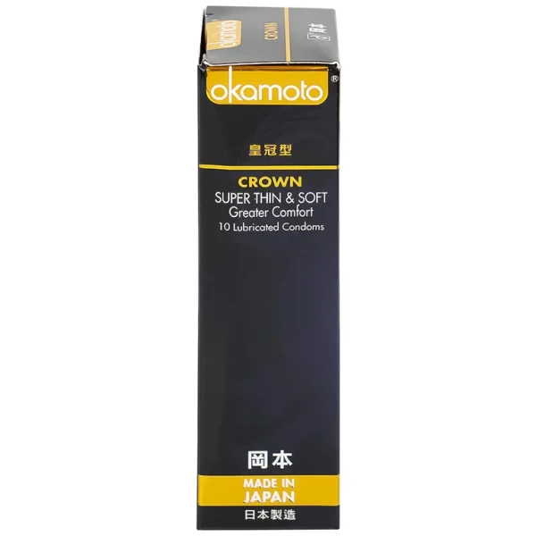 Bao cao su Okamoto Crown kích cỡ nhỏ, siêu mỏng, mềm mại dùng để phòng tránh thai và ngăn ngừa HIV (10 cái)