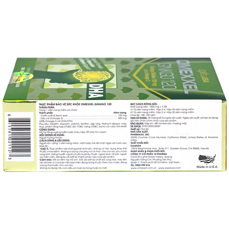 Viên uống Omexxel Ginkgo 120 Excelife tăng cường tuần hoàn máu não, tốt cho tim mạch (2 vỉ x 15 viên)