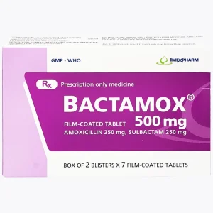 Thuốc Bactamox 500mg Imexpharm điều trị nhiễm khuẩn đường hô hấp dưới, viêm tai giữa (2 vỉ x 7 viên)