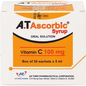 Dung dịch uống A.T Ascorbic Syrup 100mg bổ sung vitamin C, điều trị bệnh scorbut (30 gói x 5ml)