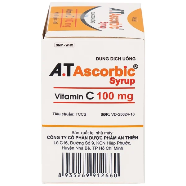 Dung dịch uống A.T Ascorbic Syrup 100mg bổ sung vitamin C, điều trị bệnh scorbut (30 gói x 5ml)
