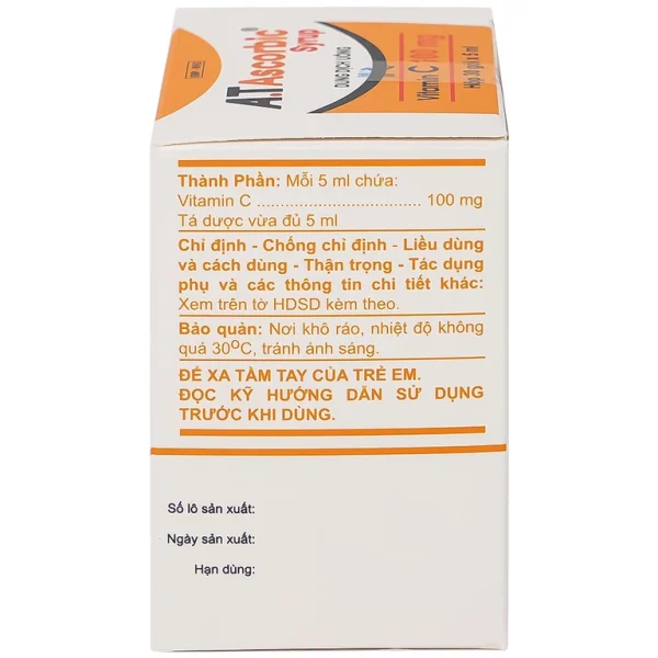 Dung dịch uống A.T Ascorbic Syrup 100mg bổ sung vitamin C, điều trị bệnh scorbut (30 gói x 5ml)