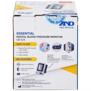 Máy đo huyết áp cổ tay tự động AND UB-525 hỗ trợ đo huyết áp, cảnh báo đột quỵ