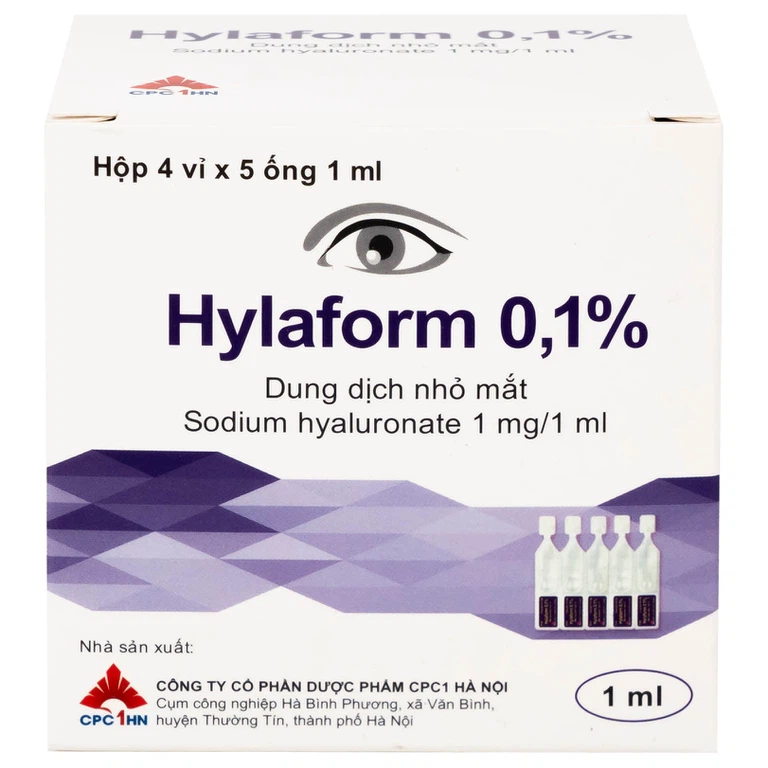 Thuốc nhỏ mắt Hylaform 0,1% CPC1HN điều trị triệu chứng khô mắt, rối loạn biểu mô giác mạc (4 vỉ x 5 ống)