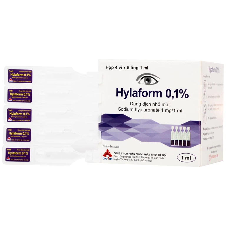 Thuốc nhỏ mắt Hylaform 0,1% CPC1HN điều trị triệu chứng khô mắt, rối loạn biểu mô giác mạc (4 vỉ x 5 ống)