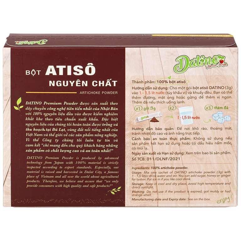 Bột Atisô nguyên chất Datino hỗ trợ mát gan, giải độc cơ thể (3g x 15 gói)
