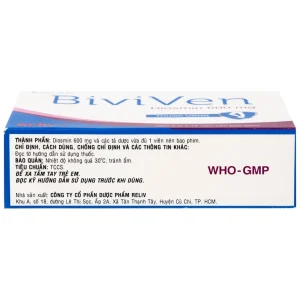 Thuốc BiviVen 600mg Reliv hỗ trợ cải thiện triệu chứng suy tuần hoàn tĩnh mạch bạch huyết (3 vỉ x 10 viên)