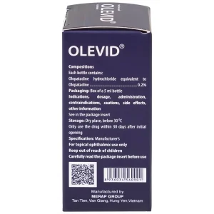 Thuốc nhỏ mắt Olevid Olopatadine 5ml Merap điều trị triệu chứng ngứa mắt của bệnh viêm kết mạc dị ứng