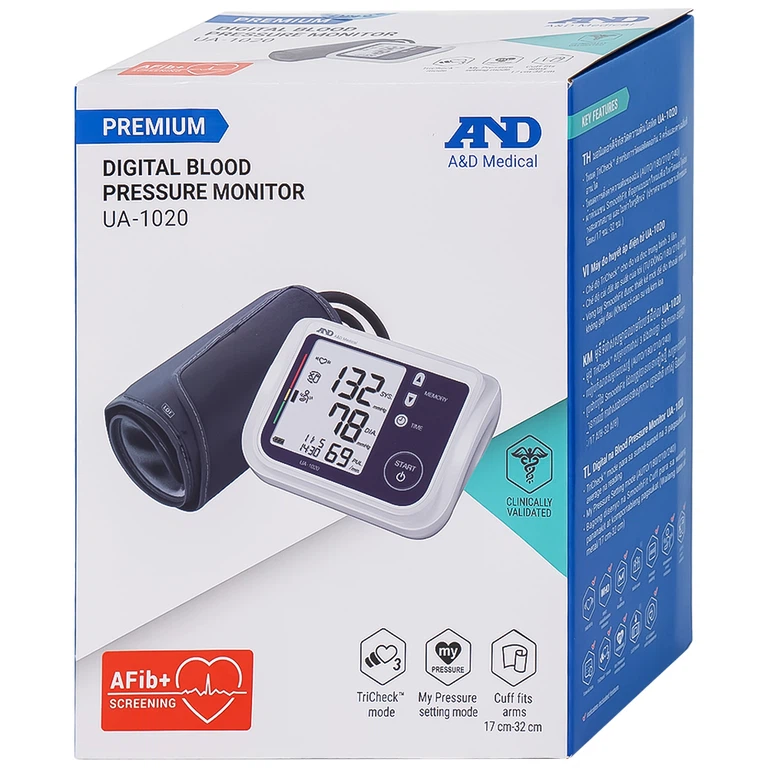 Máy đo huyết áp bắp tay tự động AND UA-1020 hỗ trợ đo huyết áp, cảnh báo đột quỵ