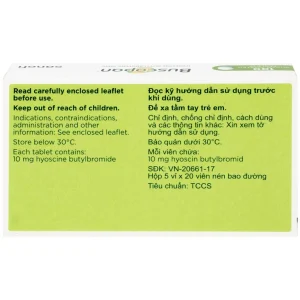Thuốc Buscopan 10mg Sanofi giảm co thắt cơ trơn đường sinh dục – tiết niệu (5 vỉ x 20 viên)