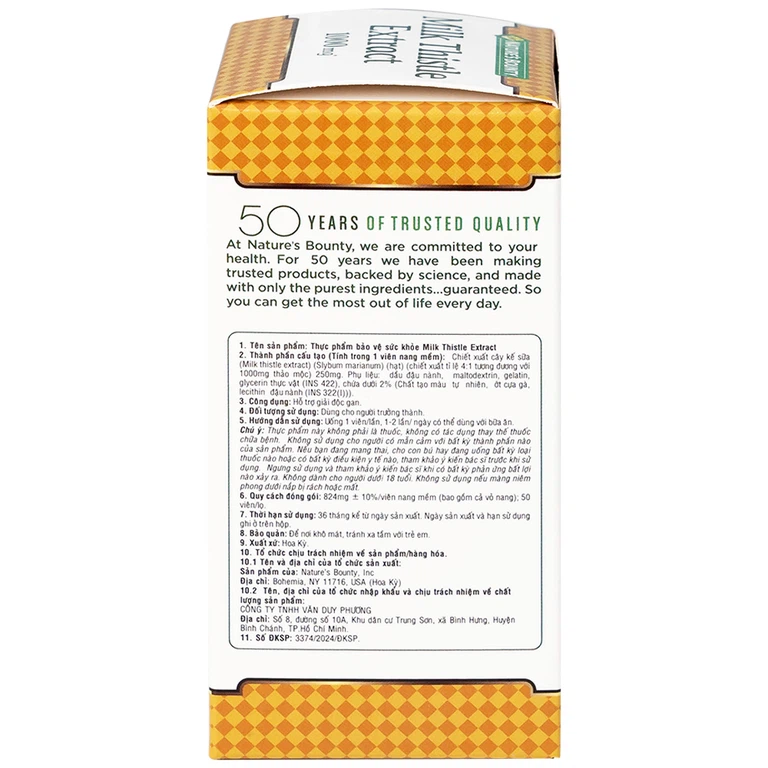 Viên uống Milk Thistle Nature's Bounty hỗ trợ tăng cường chức năng gan, bảo vệ gan (50 viên)