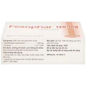 Thuốc Fexophar 120mg TV.Pharm điều trị triệu chứng viêm mũi dị ứng, sổ mũi, hắt hơi, dị ứng da (5 vỉ x 10 viên)
