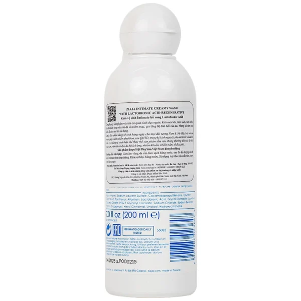 Kem vệ sinh Ziaja Intimate bổ sung Lactobionic Acid giúp ngăn ngừa tình trạng viêm nhiễm phụ khoa (200ml)