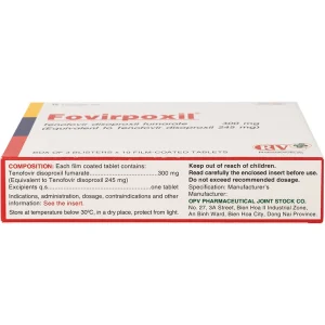 Thuốc Fovirpoxil Opv Tenofovir disoproxil fumarate điều trị viêm gan B, HIV-1 (3 vỉ x 10 viên)