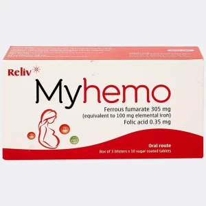 Thuốc Myhemo 305mg Reliv dự phòng thiếu sắt và folic acid (3 vỉ x 10 viên)
