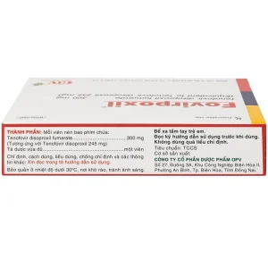 Thuốc Fovirpoxil Opv Tenofovir disoproxil fumarate điều trị viêm gan B, HIV-1 (3 vỉ x 10 viên)